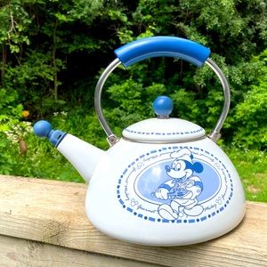 Disney GOURMET MICKEY Mouse Whistling Teapot - Blue & White tea kettle